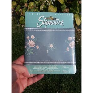 Vintage Signature Wallpaper Border Navy Pink Flowers 5 yards Cottage Core